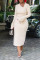 New white crooked neck unconventional sleeve wrap chest wrap buttocks solid color long dress
