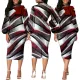 Sexy and fashionable digital printed long sleeved round neck women's dress