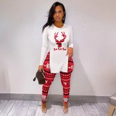 Fashion women's clothing Amazon independent station AliExpress printing two-piece set