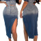 Fashionable trend wrap buttocks elastic versatile denim long skirt