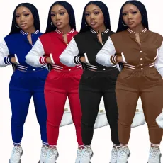 Fashionable sports patchwork long sleeved baseball jacket large two-piece set