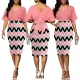 Sexy and fashionable wave pattern short sleeved V-neck women's dress