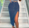 Fashionable trend wrap buttocks elastic versatile denim long skirt