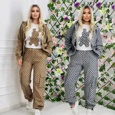 Casual fashion two-piece loose hooded three-dimensional pockets workwear suit