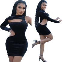 New Slim Fit Sexy Fashion Hollow out Korean Fleece Single Sleeve Dress