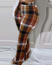 Oversized women's high waisted plaid printed casual pants