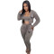 Printed Sweater Pull Frame Hooded Sports Casual Set (Three Piece Set)