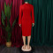 Solid color buttocks wrapped temperament diagonal collar long sleeved pencil skirt African dress