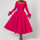 Elegant and Elegant Fur Decorated Large Skirt Dress African Dress
