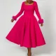 Elegant and Elegant Fur Decorated Large Skirt Dress African Dress