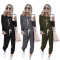 Fashion casual solid color long sleeved pants two-piece set