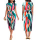 Sexy and fashionable digital printed short sleeved round neck women's dress