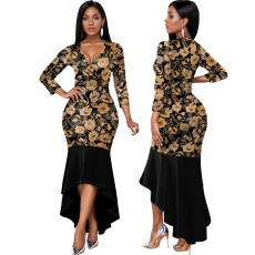 Sexy and fashionable digital printed 3/4 sleeve women's dress