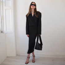 Sexy temperament V-neck short suit jacket half body split skirt two-piece set