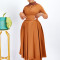 Women's New Fashion High Neck Elegant Beaded Large Swing Dress with Waist Wrapped African Dress