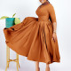 Women's New Fashion High Neck Elegant Beaded Large Swing Dress with Waist Wrapped African Dress