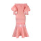 One line neck bubble sleeve lace splicing banquet fishtail dress cross-border foreign trade dress
