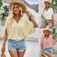 New solid color trend loose V-neck fur ball women's top
