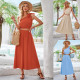 Fashion Hot Selling Fresh Style Solid Color Slant Shoulder Waist Up Dress Set
