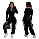 Printed plaid patchwork gold velvet long sleeved pants set of two