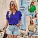 V-neck fashionable solid color fresh loose fitting short sleeved top