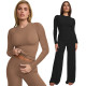 Autumn and Winter Small Pit Stripe Casual Two Piece Set