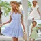 Hot selling short sleeved cross V-neck waist casual dress