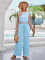 New Solid Round Neck Slim Fit Sleeveless Top and Pants Set