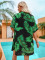 Fashionable Amazon print casual vacation style cardigan shorts set