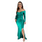 Fashion Women's Solid Color Pleated V-Neck Large Split Long Dress Dress