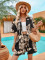 Fashionable Amazon print casual vacation style cardigan shorts set