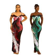 2023 New Open Back Tight Height Elastic Print Dress