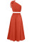 Fashion Hot Selling Fresh Style Solid Color Slant Shoulder Waist Up Dress Set