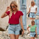 New Solid V-Neck Short Sleeve Slim Fit Women's Top