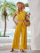 New Solid Round Neck Slim Fit Sleeveless Top and Pants Set