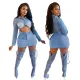 Hot selling stretch denim top short skirt set
