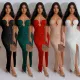 Fashion Women's Solid Color Sexy Sequin Open Back Long Dress Dress