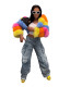Quality women's loose, multi bag, perforated straight denim overalls