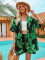 Fashionable Amazon print casual vacation style cardigan shorts set