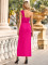 New Fashion Solid Color Oblique Shoulder Hollow Out Split Dress