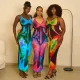 New Open Back Tight Height Elastic Print Dress