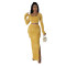 New Pit Stripe Printed Pleated Side Pocket Split Skirt Set