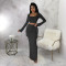 New Pit Stripe Printed Pleated Side Pocket Split Skirt Set