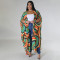 Large Women's Fashion Cloak Long Printed Chiffon Shirt