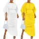 Solid color personalized lantern sleeve irregular pleated dress