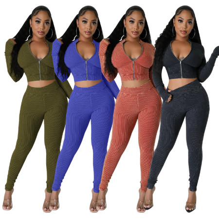 Zipper Top Line Splicing Slim Fit Two Piece Set
