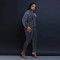 V-neck sheep leg sleeve tight patchwork jumpsuit
