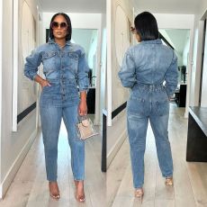 Internet celebrity matching sexy and fashionable denim jumpsuit