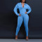 V-neck sheep leg sleeve tight patchwork jumpsuit
