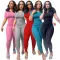Large Sport Two Piece Pit Stripe High Elastic Solid Color Set for Women